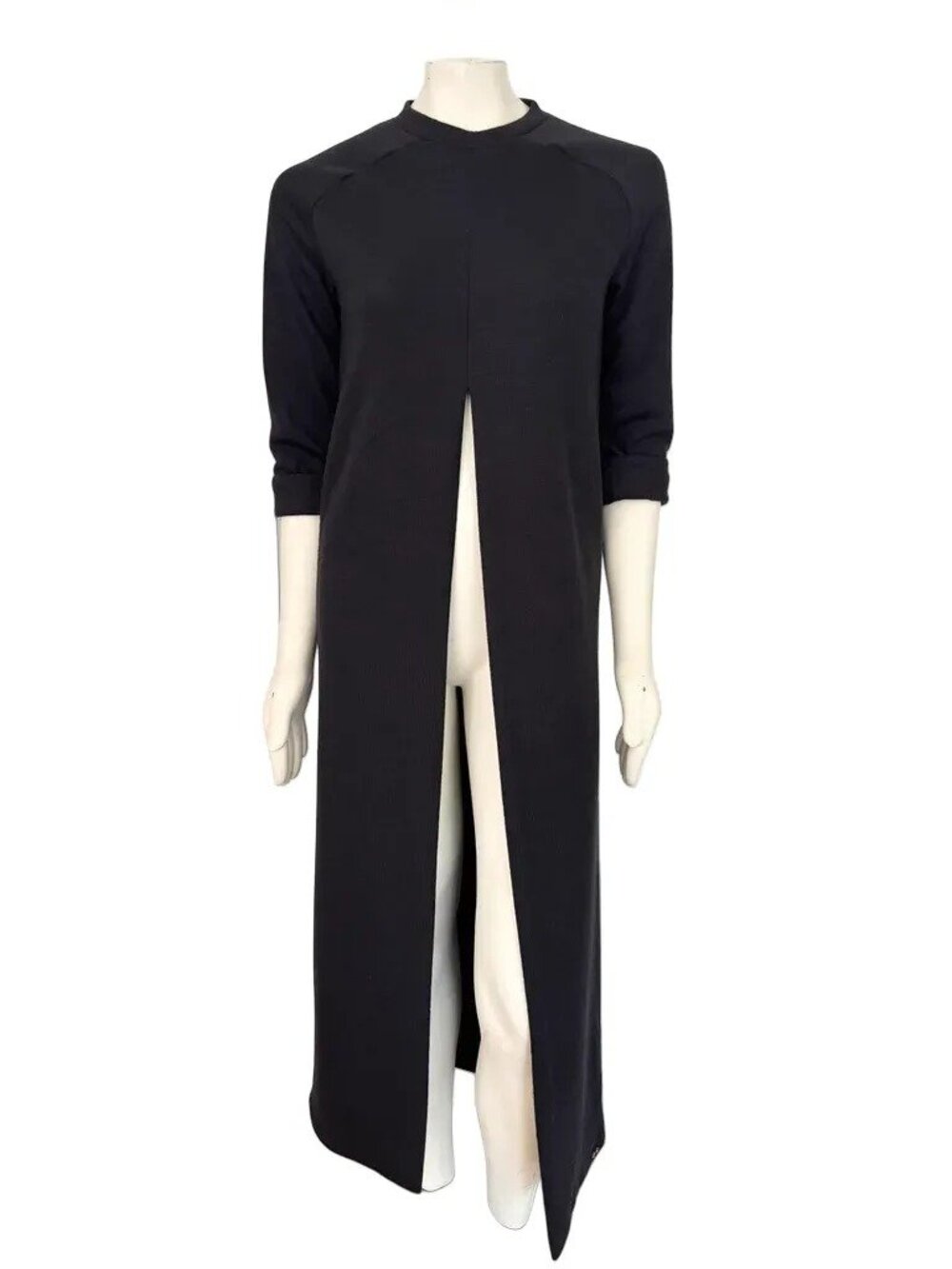 Clothes by LOCKER ROOM Front Slit Long Sweater Black Minimalist Lagenlook SZ S/M